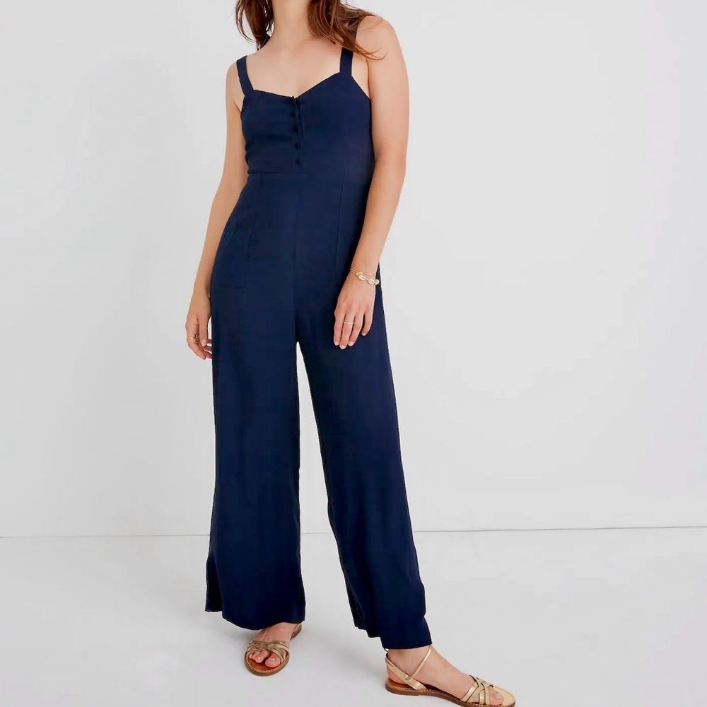 Madewell Jumpsuit Navy Button Front Wide Leg size 4